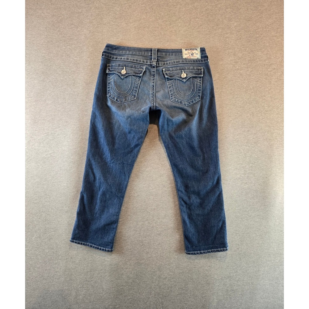 True Religion Capri Jeans Women 31 (32w) Blue Horseshoe Flap Pocket Denim